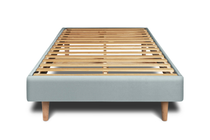 Lit 90x200 cm - Sommier à lattes H29 cm + tête de lit tapissée - Tissu Velours Gris Bleuté