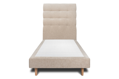 Lit 90x190 cm - Sommier tapissier H29 cm + tête de lit capitonnée - Tissu Toile natté Beige Brun