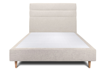 Lit 140x190 cm - Sommier tapissier H35 cm + tête de lit à lignes - Tissu Toile natté Beige Clair