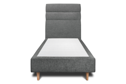 Lit 90x200 cm - Sommier tapissier H35 cm + tête de lit à lignes - Tissu Toile natté Gris Anthracite