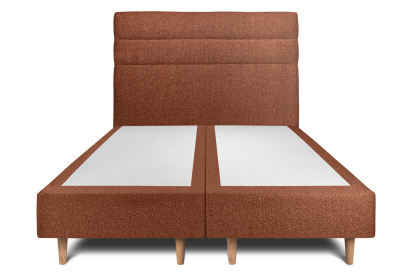 Lit 2x 80x200 cm - Sommier tapissier H35 cm + tête de lit à lignes - Tissu Bouclette Terracotta