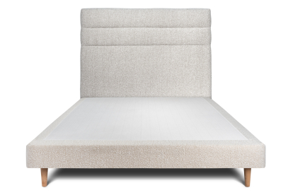 Lit 140x200 cm - Sommier tapissier H29 cm + tête de lit à lignes - Tissu Bouclette Beige Clair