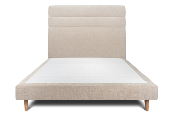 Lit 160x200 cm - Sommier tapissier H29 cm + tête de lit à lignes - Tissu Toile natté Beige Brun