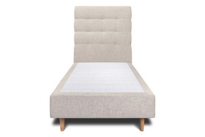 Lit 90x200 cm - Sommier tapissier H35 cm + tête de lit capitonnée - Tissu Toile natté Beige Clair