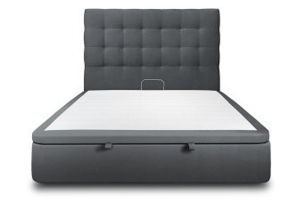 Lit coffre 140x200 cm avec Tête de lit capitonnée - Tissu Velours Gris Anthracite