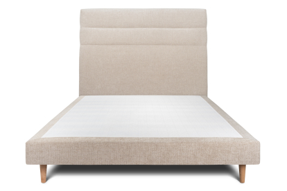 Lit 140x190 cm - Sommier tapissier H29 cm + tête de lit à lignes - Tissu Toile natté Beige Brun