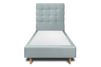 Lit 90x190 cm - Sommier tapissier H35 cm + tête de lit capitonnée - Tissu Velours Gris Bleuté