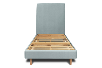 Lit 90x190 cm - Sommier à lattes H29 cm + tête de lit tapissée - Tissu Velours Gris Bleuté