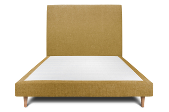 Lit 160x200 cm - Sommier tapissier H29 cm + tête de lit tapissée - Tissu Toile natté Jaune