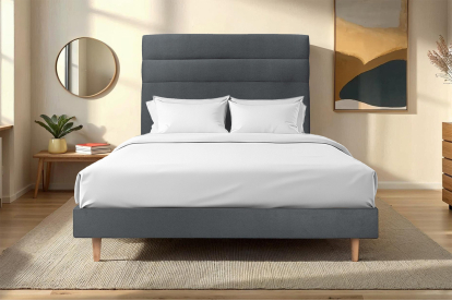 Lit 200x200 cm - Sommier à lattes H29 cm + tête de lit à lignes - Tissu Velours Gris Anthracite