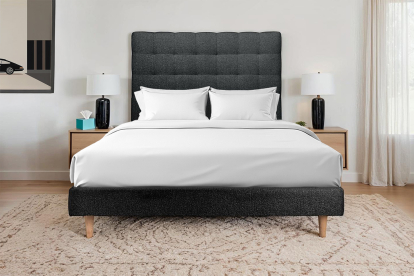 Lit 140x200 cm - Sommier tapissier H29 cm + tête de lit capitonnée - Tissu Bouclette Noir