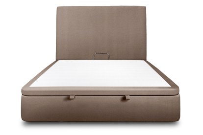 Lit coffre 200x200 cm avec Tête de lit tapissée - Tissu Velours Taupe