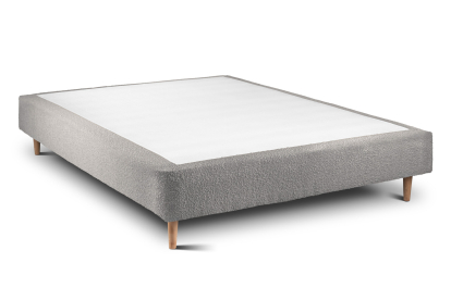 Lit 160x200 cm - Sommier tapissier H35 cm + tête de lit à lignes - Tissu Bouclette Gris