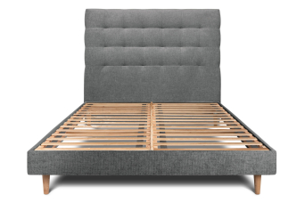 Lit 180x200 cm - Sommier à lattes H29 cm + tête de lit capitonnée - Tissu Toile natté Gris Anthracite