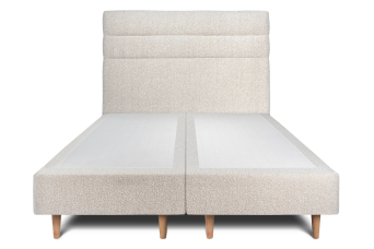 Lit 2x 100x200 cm - Sommier tapissier H35 cm + tête de lit à lignes - Tissu Bouclette Beige Clair