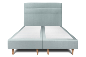 Lit 2x 90x200 cm - Sommier tapissier H35 cm + tête de lit à lignes - Tissu Velours Gris Bleuté