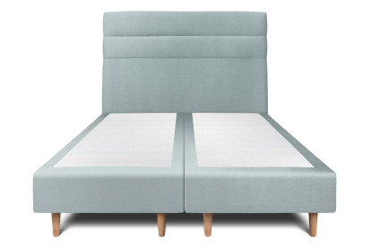 Lit 2x 90x200 cm - Sommier tapissier H35 cm + tête de lit à lignes - Tissu Velours Gris Bleuté