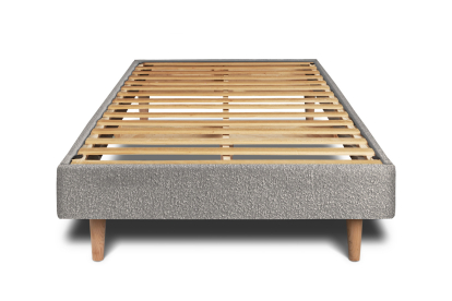 Lit 90x190 cm - Sommier à lattes H29 cm + tête de lit à lignes - Tissu Bouclette Gris
