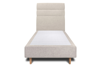 Lit 90x200 cm - Sommier tapissier H35 cm + tête de lit à lignes - Tissu Toile natté Beige Clair