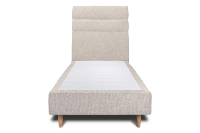Lit 90x200 cm - Sommier tapissier H35 cm + tête de lit à lignes - Tissu Toile natté Beige Clair