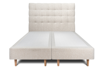 Lit 2x 80x200 cm - Sommier tapissier H35 cm + tête de lit capitonnée - Tissu Bouclette Beige Clair