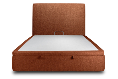 Lit coffre 160x200 cm avec Tête de lit tapissée - Tissu Bouclette Terracotta
