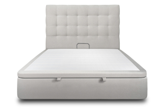 Lit coffre 140x190 cm avec Tête de lit capitonnée - Tissu Velours Gris Clair