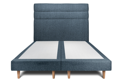 Lit 2x 100x200 cm - Sommier tapissier H29 cm + tête de lit à lignes - Tissu Bouclette Bleu