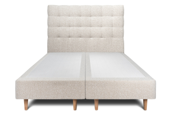 Lit 2x 100x200 cm - Sommier tapissier H35 cm + tête de lit capitonnée - Tissu Bouclette Beige Clair