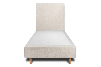 Lit 90x190 cm - Sommier tapissier H35 cm + tête de lit tapissée - Tissu Bouclette Beige Clair