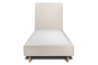 Lit 90x190 cm - Sommier tapissier H35 cm + tête de lit tapissée - Tissu Bouclette Beige Clair
