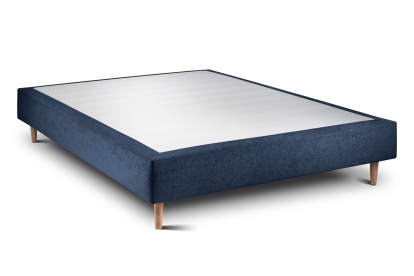 Lit 140x190 cm - Sommier tapissier H35 cm + tête de lit à lignes - Tissu Toile natté Bleu Océan