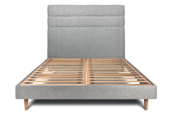 Lit 140x190 cm - Sommier à lattes H29 cm + tête de lit à lignes - Tissu Bouclette Gris