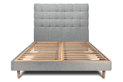 Lit 140x200 cm - Sommier à lattes H29 cm + tête de lit capitonnée - Tissu Bouclette Gris