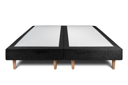 Lit 2x 90x200 cm - Sommier tapissier H29 cm + tête de lit à lignes - Tissu Bouclette Noir