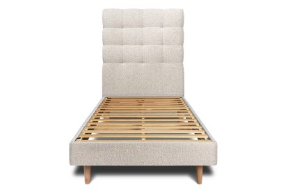 Lit 90x200 cm - Sommier à lattes H29 cm + tête de lit capitonnée - Tissu Bouclette Beige Clair