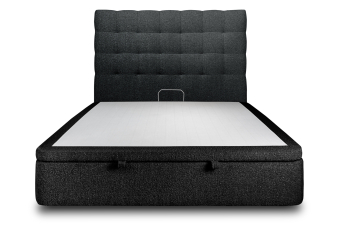 Lit coffre 140x190 cm avec Tête de lit capitonnée - Tissu Bouclette Noir
