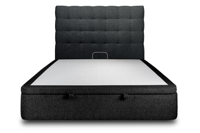 Lit coffre 140x190 cm avec Tête de lit capitonnée - Tissu Bouclette Noir