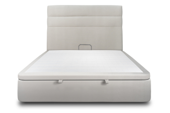 Lit coffre 140x190 cm avec Tête de lit à lignes - Tissu Velours Gris Clair