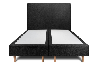 Lit 2x 90x200 cm - Sommier tapissier H35 cm + tête de lit tapissée - Tissu Bouclette Noir