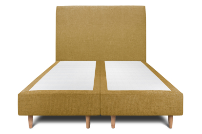 Lit 2x 80x200 cm - Sommier tapissier H35 cm + tête de lit tapissée - Tissu Toile natté Jaune