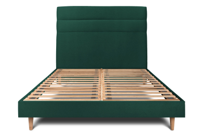 Lit 140x200 cm - Sommier à lattes H29 cm + tête de lit à lignes - Tissu Velours Vert
