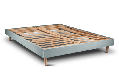 Lit 140x190 cm - Sommier à lattes H29 cm + tête de lit à lignes - Tissu Velours Gris Bleuté