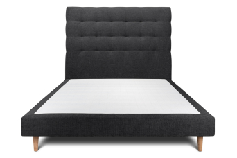 Lit 160x200 cm - Sommier tapissier H29 cm + tête de lit capitonnée - Tissu Toile natté Noir