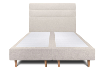 Lit 2x 100x200 cm - Sommier tapissier H35 cm + tête de lit à lignes - Tissu Toile natté Beige Clair