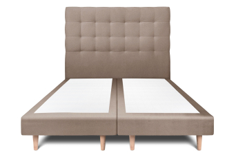 Lit 2x 100x200 cm - Sommier tapissier H29 cm + tête de lit capitonnée - Tissu Velours Taupe