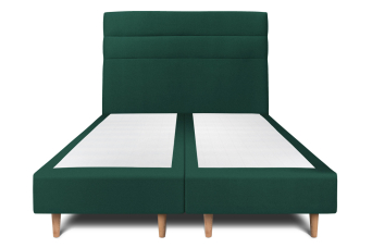 Lit 2x 100x200 cm - Sommier tapissier H35 cm + tête de lit à lignes - Tissu Velours Vert