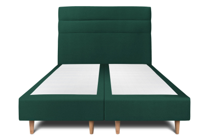 Lit 2x 100x200 cm - Sommier tapissier H35 cm + tête de lit à lignes - Tissu Velours Vert