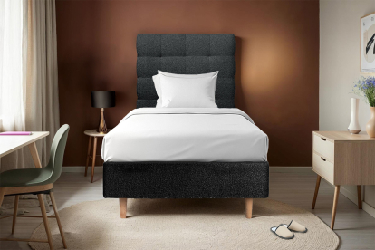 Lit 90x190 cm - Sommier tapissier H35 cm + tête de lit capitonnée - Tissu Bouclette Noir
