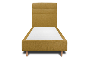 Lit 90x190 cm - Sommier tapissier H35 cm + tête de lit à lignes - Tissu Toile natté Jaune